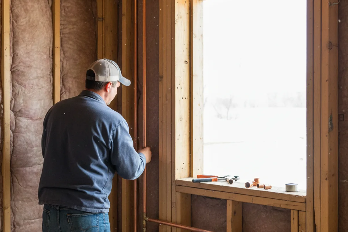 Licensed plumber running new copper supply lines in a Yantic home